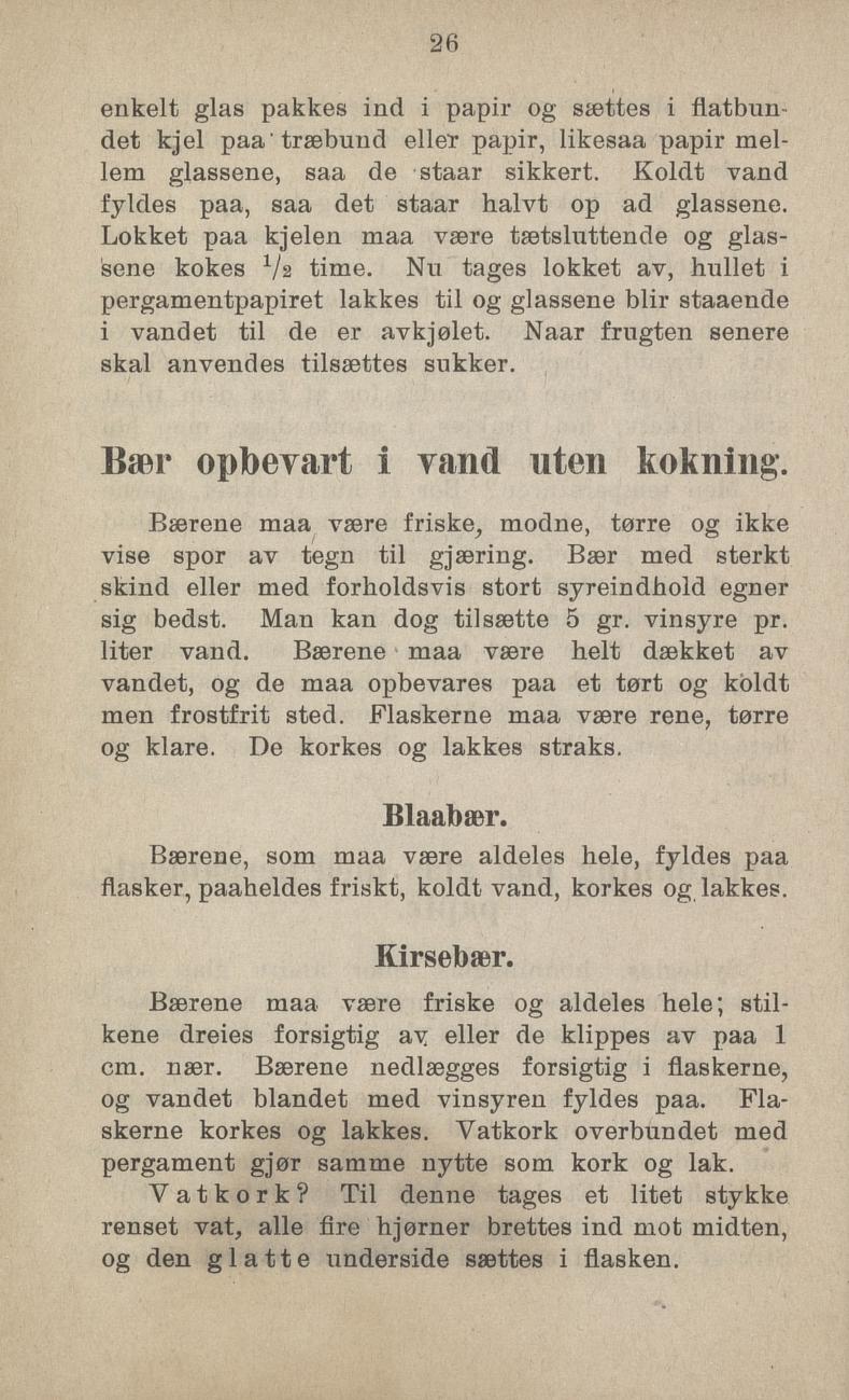 Faksimile av «Bær oppbevart i vann uten kokning» fra Sylting uten sukker 1918