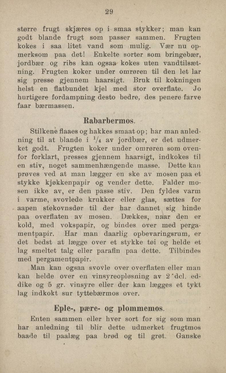 Faksimile av «Eple-, pære- og plommemos» fra Sylting uten sukker 1918