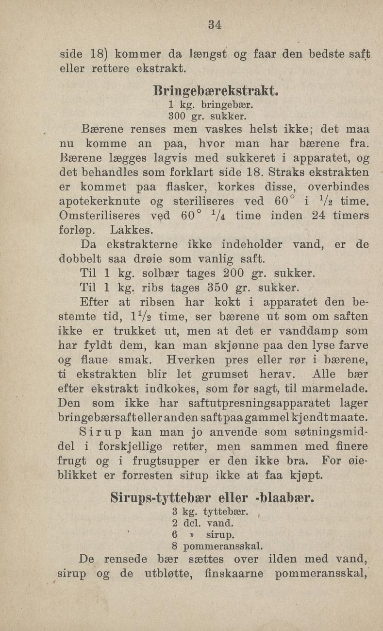 Faksimile av «Bringebærekstrakt» fra Sylting uten sukker 1918