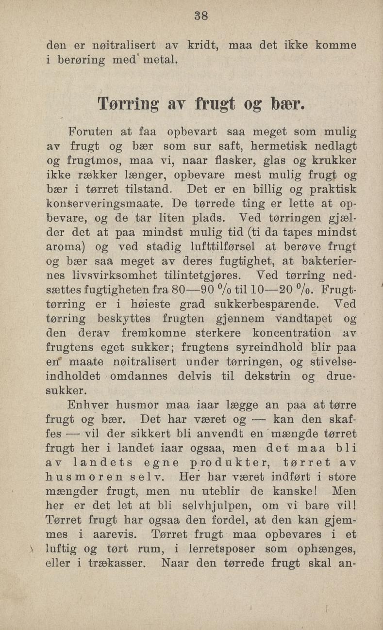 Faksimile av «Tørring av frukt og bær» fra Sylting uten sukker 1918