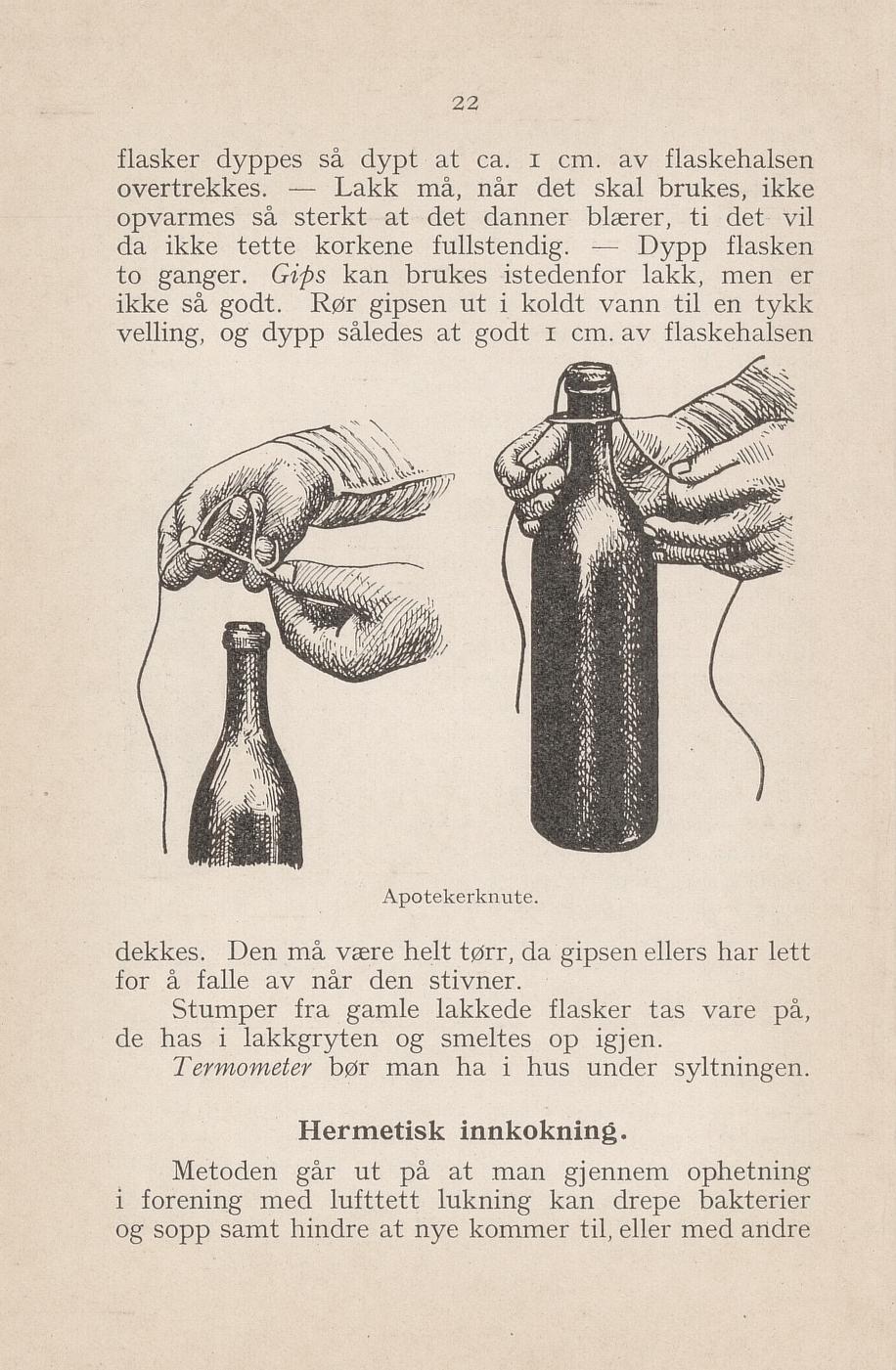Faksimile av «Hermetisk innkoking» fra Syltning, grønnsakers opbevaring, vegetar-retter 1929