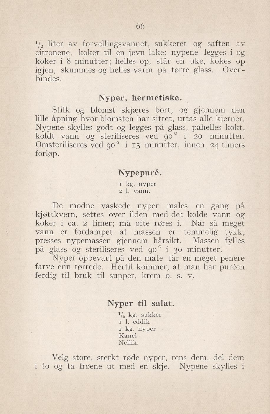 Faksimile av «Hermetiske nyper» fra Syltning, grønnsakers opbevaring, vegetar-retter 1929