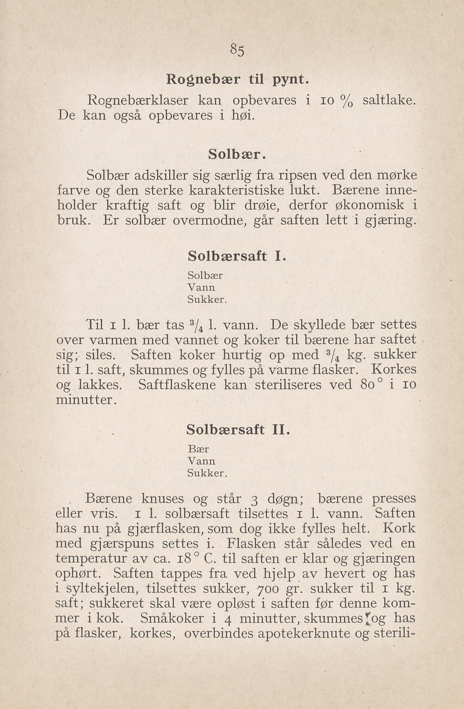 Faksimile av «Solbærsaft I» fra Syltning, grønnsakers opbevaring, vegetar-retter 1929