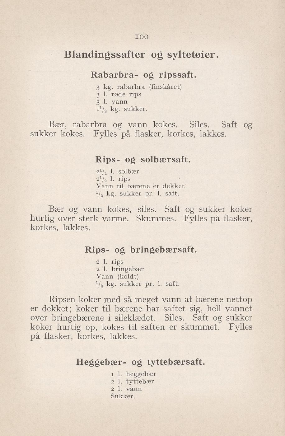 Faksimile av «Heggebær- og tyttebærsaft» fra Syltning, grønnsakers opbevaring, vegetar-retter 1929
