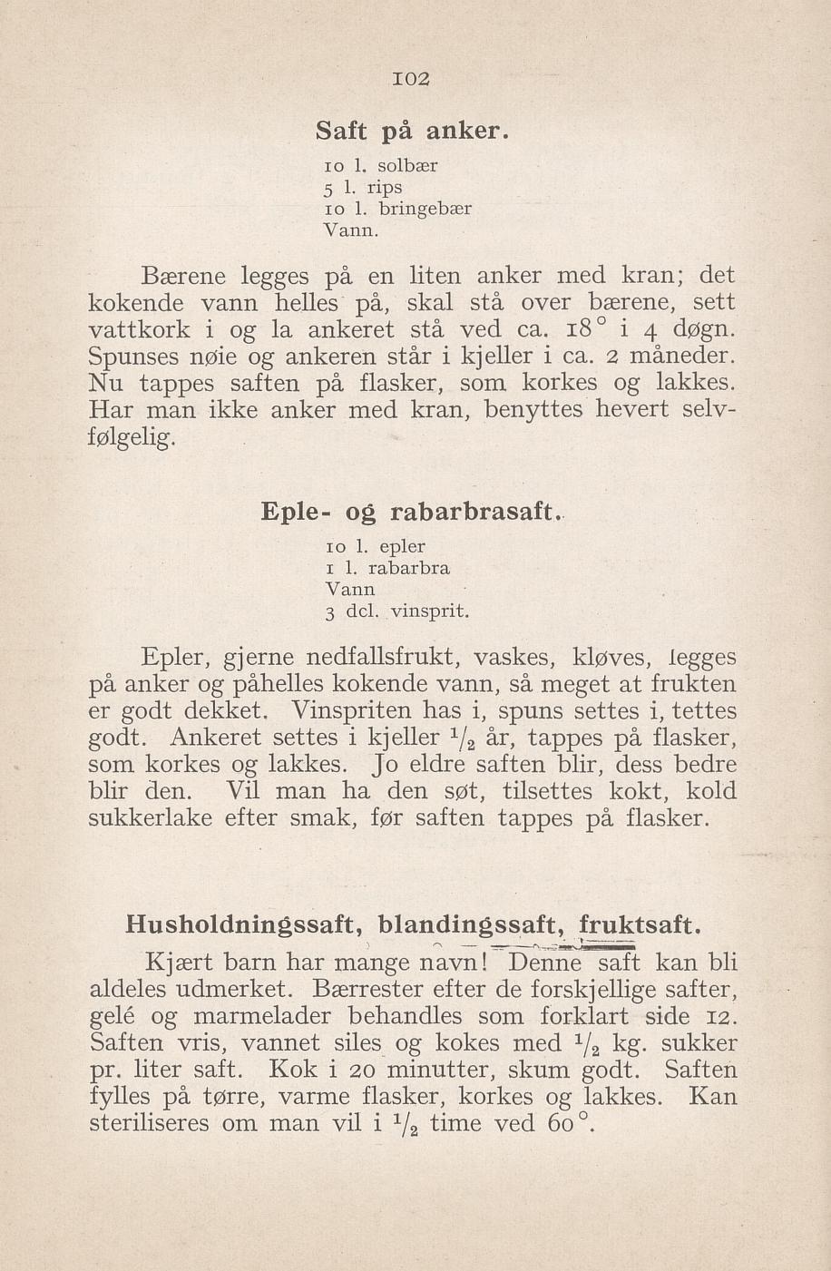 Faksimile av «Eple- og rabarbrasaft» fra Syltning, grønnsakers opbevaring, vegetar-retter 1929