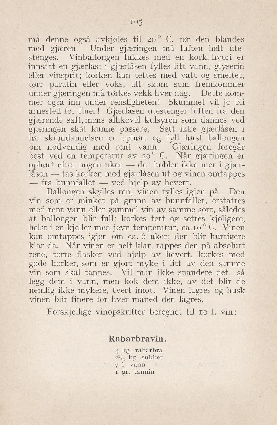 Faksimile av «Rabarbravin» fra Syltning, grønnsakers opbevaring, vegetar-retter 1929