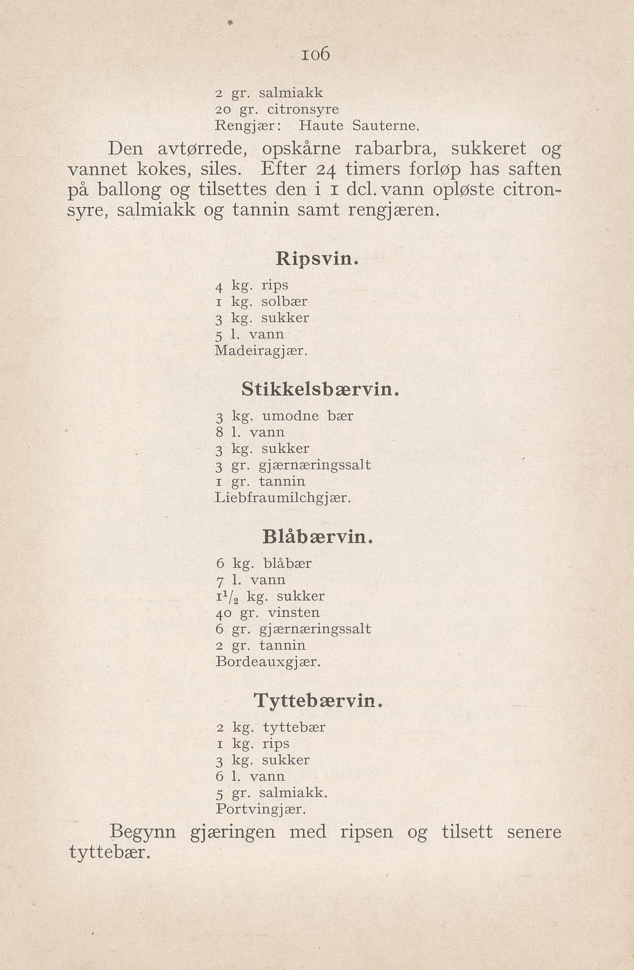 Faksimile av «Blåbærvin» fra Syltning, grønnsakers opbevaring, vegetar-retter 1929