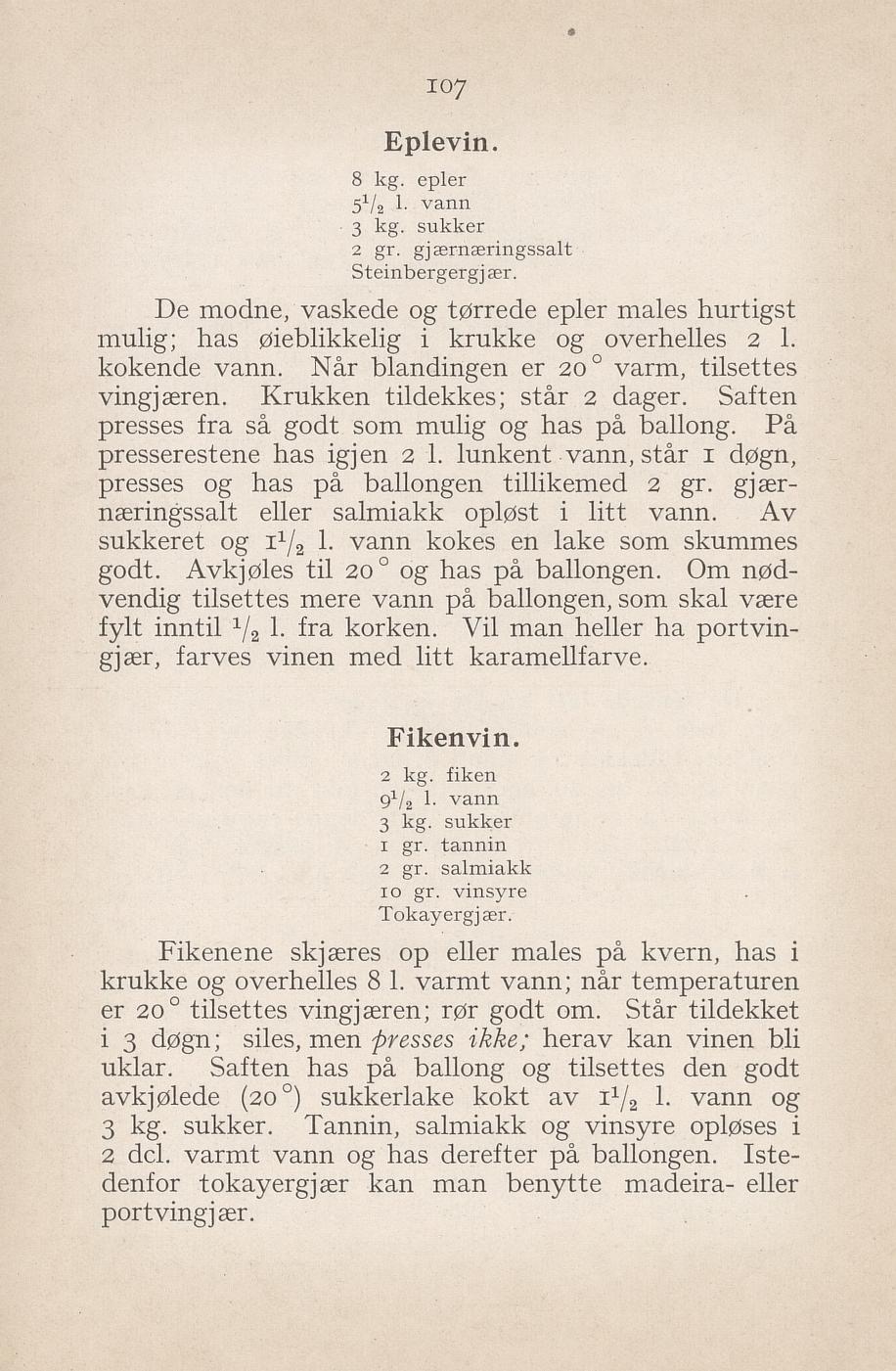 Faksimile av «Eplevin» fra Syltning, grønnsakers opbevaring, vegetar-retter 1929