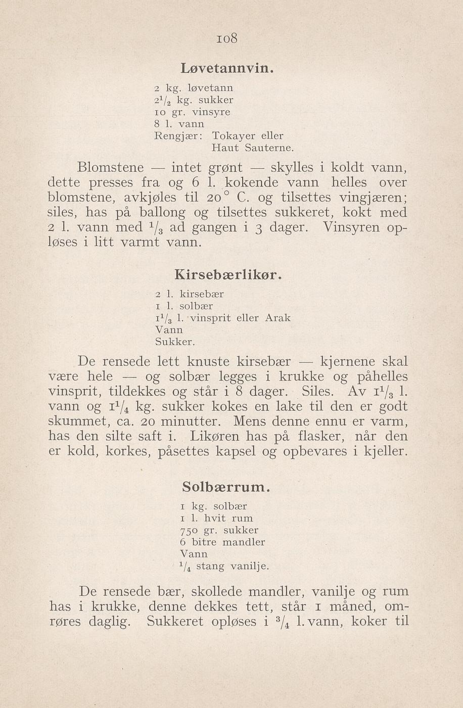 Faksimile av «Kirsebærlikør» fra Syltning, grønnsakers opbevaring, vegetar-retter 1929