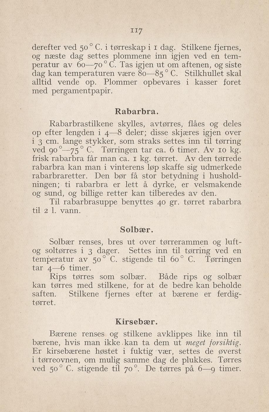 Faksimile av «Tørkede kirsebær» fra Syltning, grønnsakers opbevaring, vegetar-retter 1929