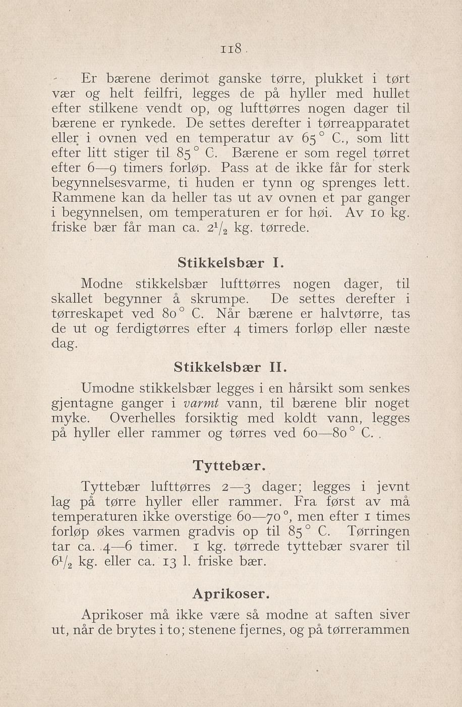 Faksimile av «Tørkede aprikoser» fra Syltning, grønnsakers opbevaring, vegetar-retter 1929