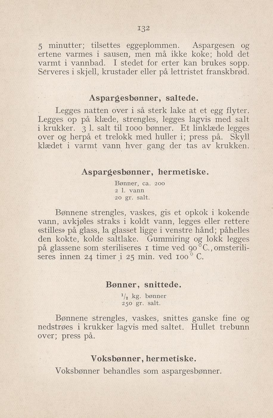 Faksimile av «Hermetiske aspargesbønner» fra Syltning, grønnsakers opbevaring, vegetar-retter 1929