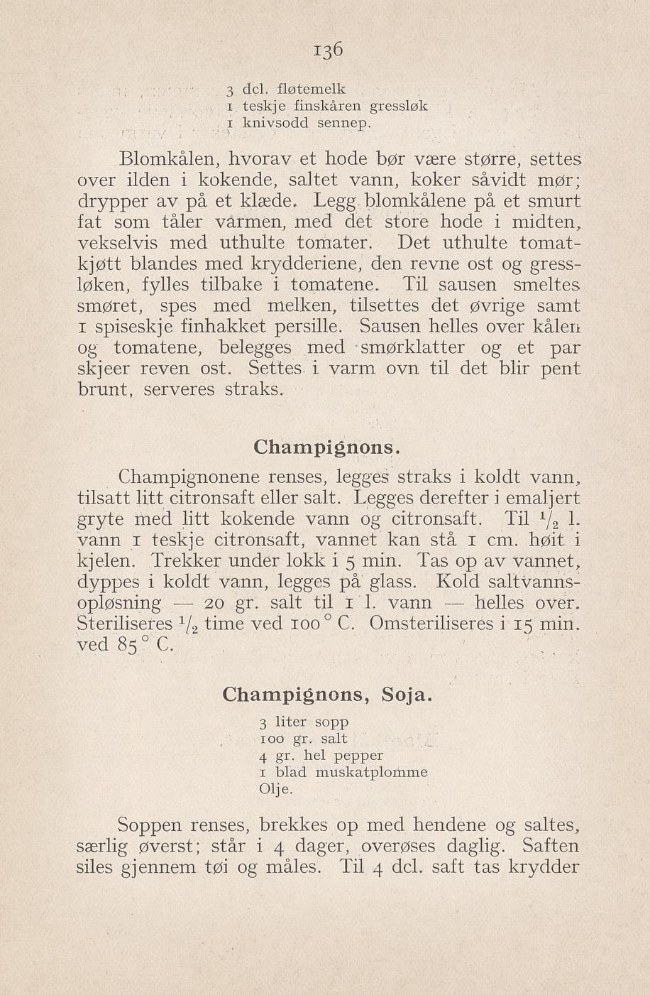 Faksimile av «Hermetiske champignoner» fra Syltning, grønnsakers opbevaring, vegetar-retter 1929