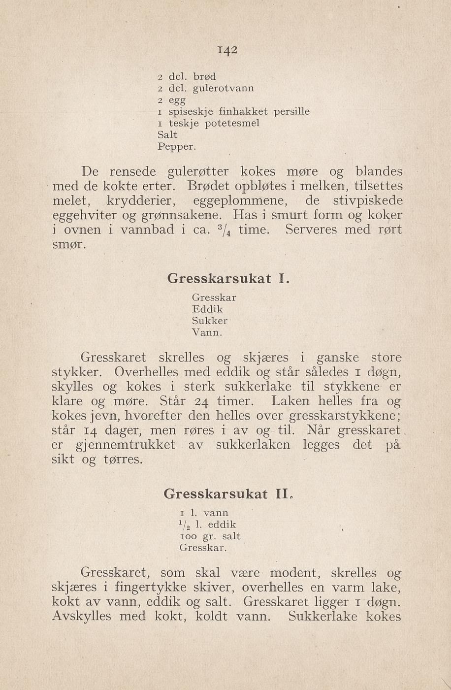 Faksimile av «Gresskarsukat I» fra Syltning, grønnsakers opbevaring, vegetar-retter 1929