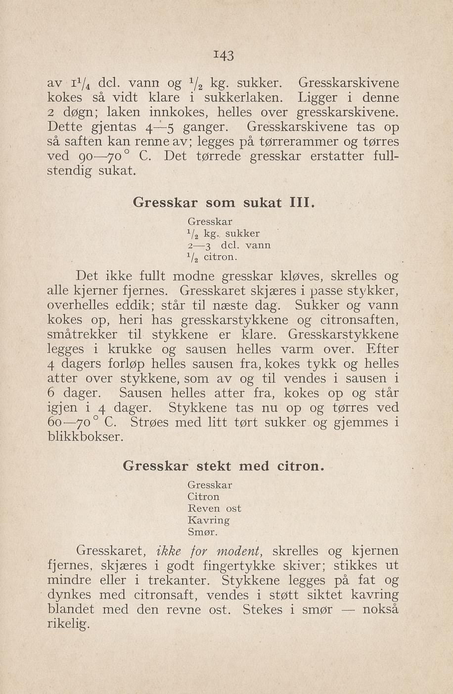 Faksimile av «Gresskarsukat III» fra Syltning, grønnsakers opbevaring, vegetar-retter 1929