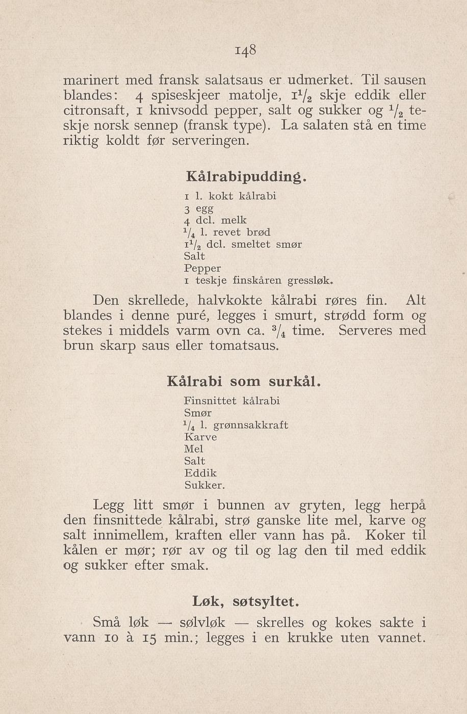 Faksimile av «Søtsyltet løk» fra Syltning, grønnsakers opbevaring, vegetar-retter 1929