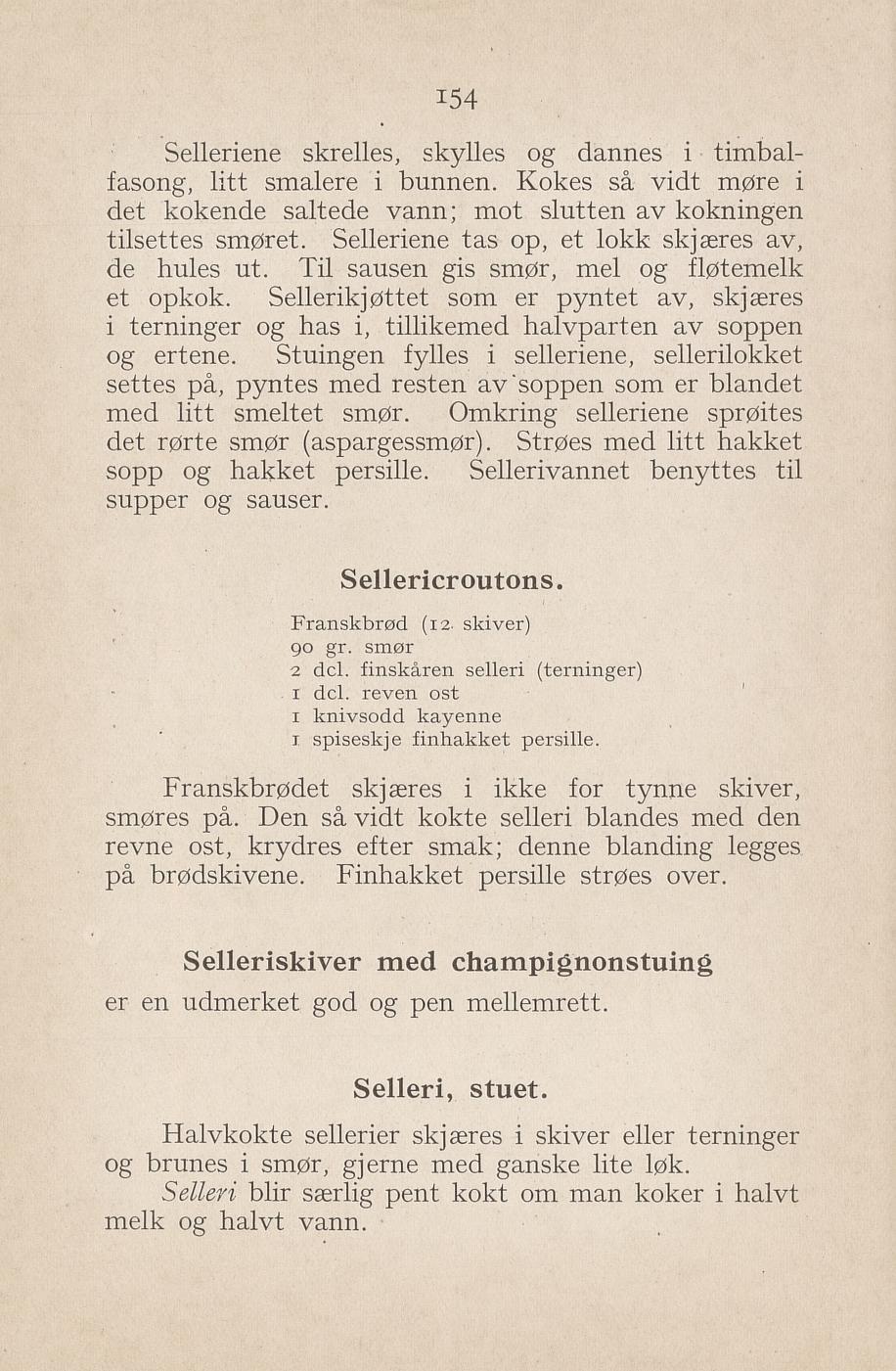 Faksimile av «Sellericrouton» fra Syltning, grønnsakers opbevaring, vegetar-retter 1929