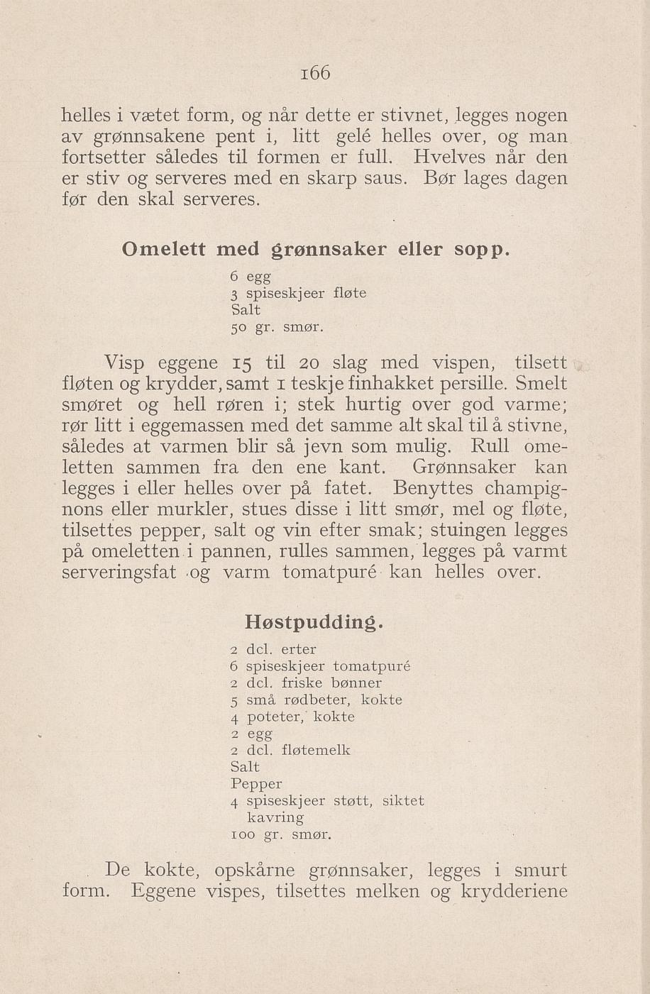 Faksimile av «Høstpudding» fra Syltning, grønnsakers opbevaring, vegetar-retter 1929