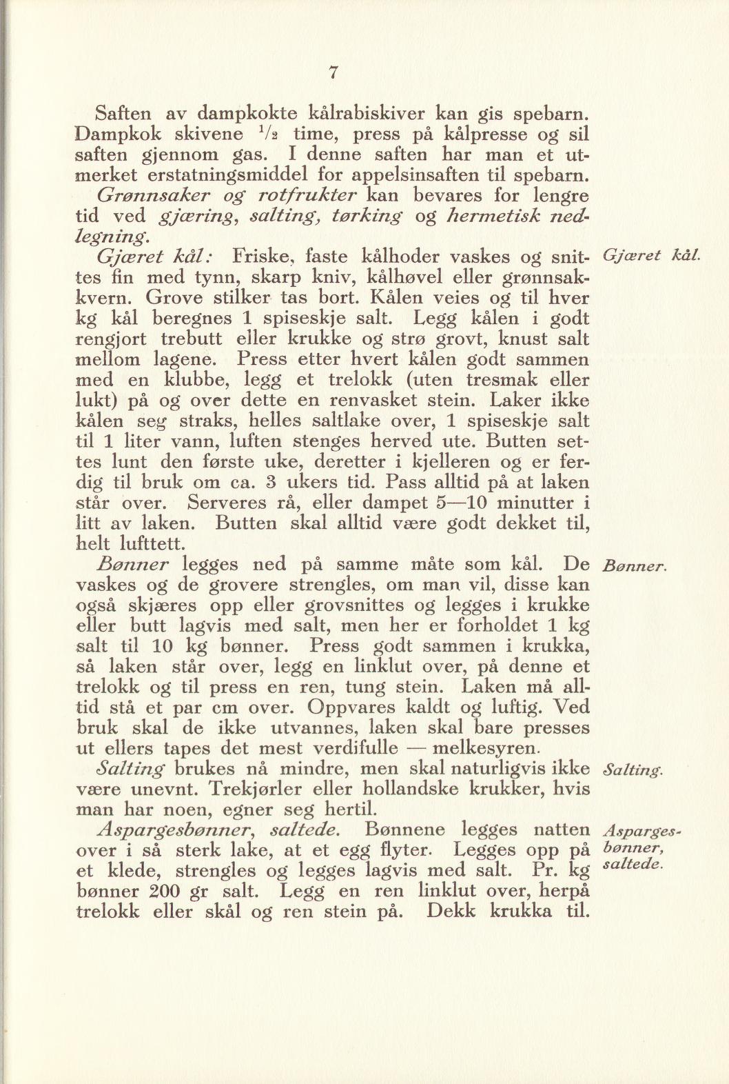 Faksimile av «Aspargesbønner, saltede» fra Sylting uten sukker 1940