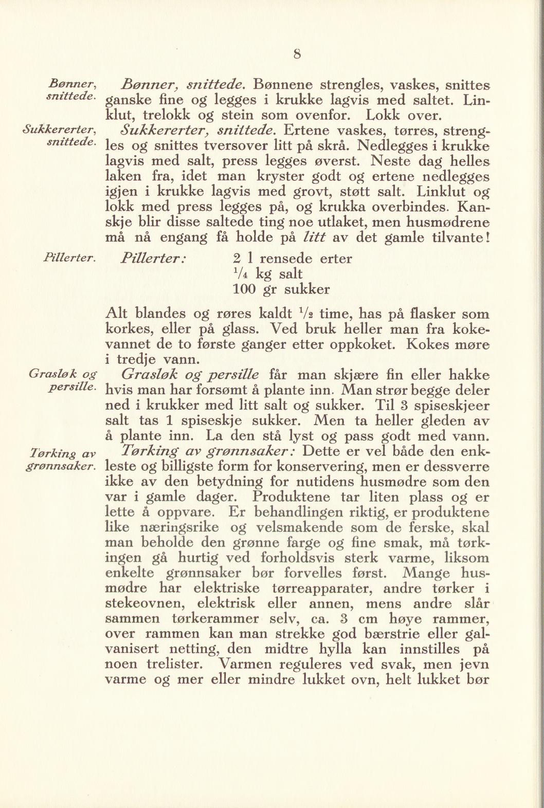 Faksimile av «Bønner, snittede» fra Sylting uten sukker 1940