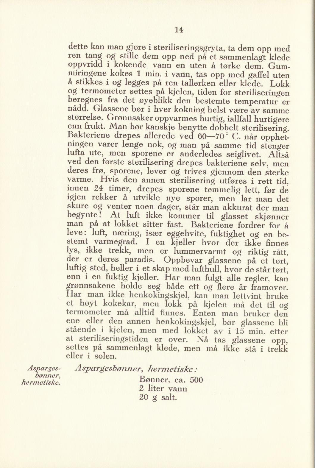 Faksimile av «Aspargesbønner, hermetiske» fra Sylting uten sukker 1940