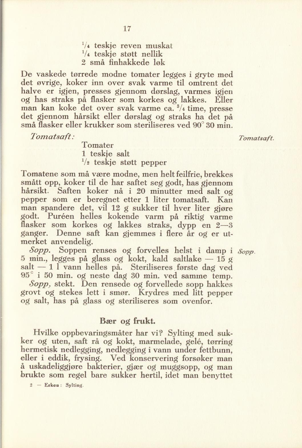 Faksimile av «Tomatpuré» fra Sylting uten sukker 1940
