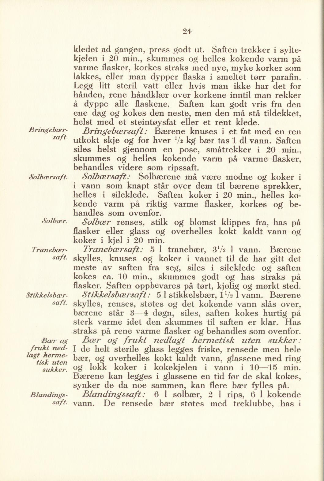 Faksimile av «Blandingssaft» fra Sylting uten sukker 1940