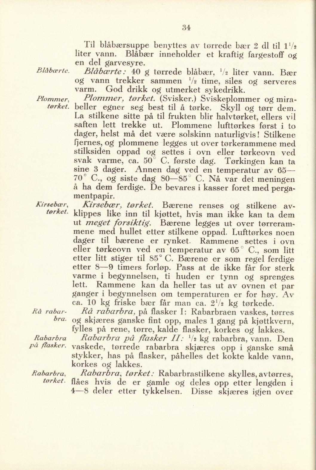 Faksimile av «Rå rabarbra på flasker I» fra Sylting uten sukker 1940