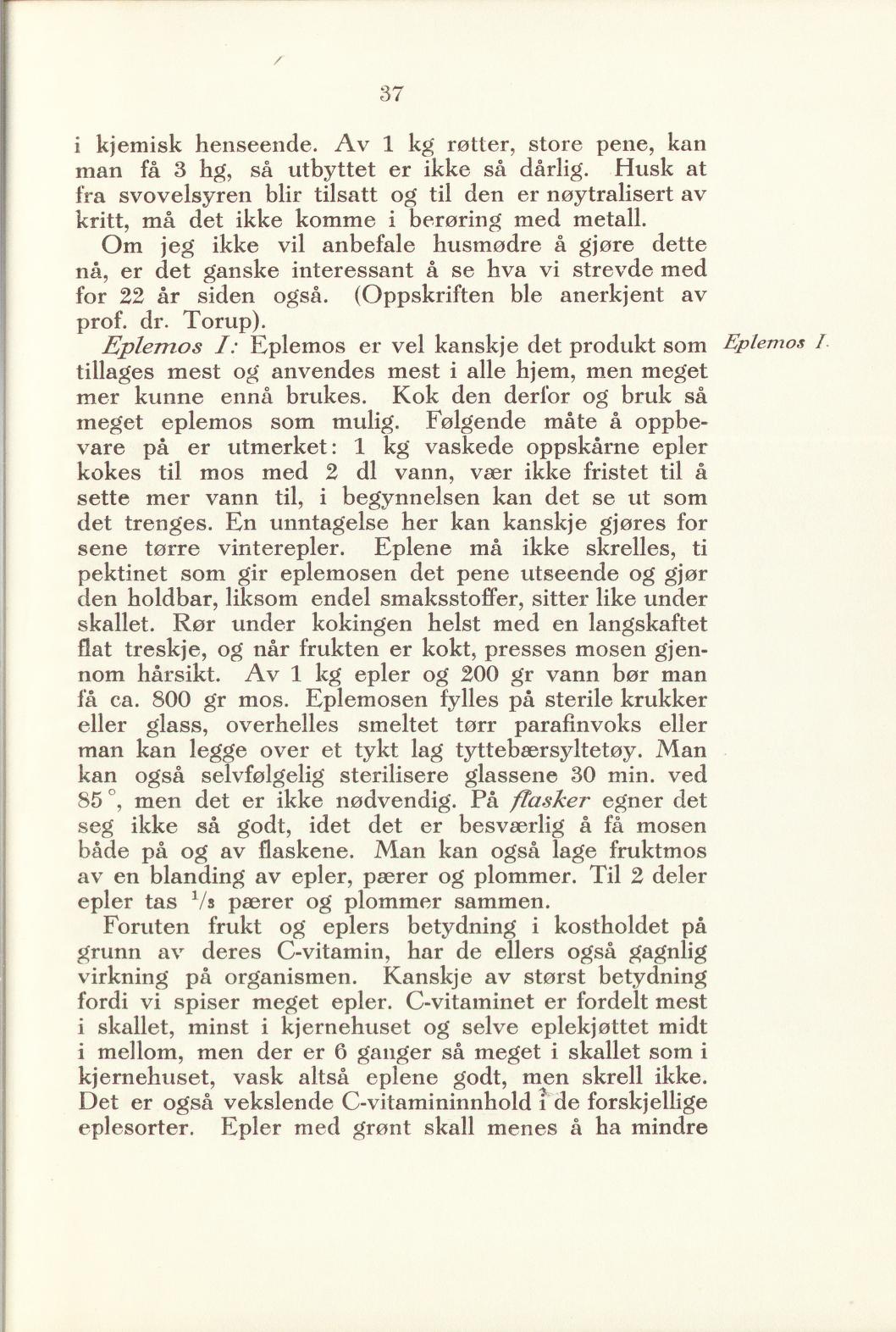 Faksimile av «Eplesirup. Pæresirup» fra Sylting uten sukker 1940
