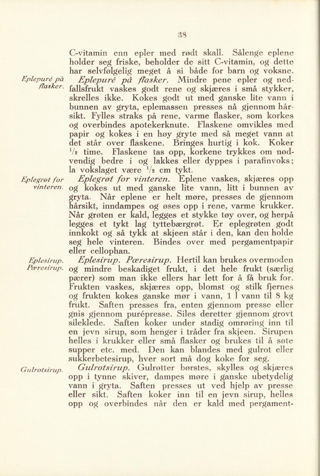Faksimile av «Eplesaft» fra Sylting uten sukker 1940