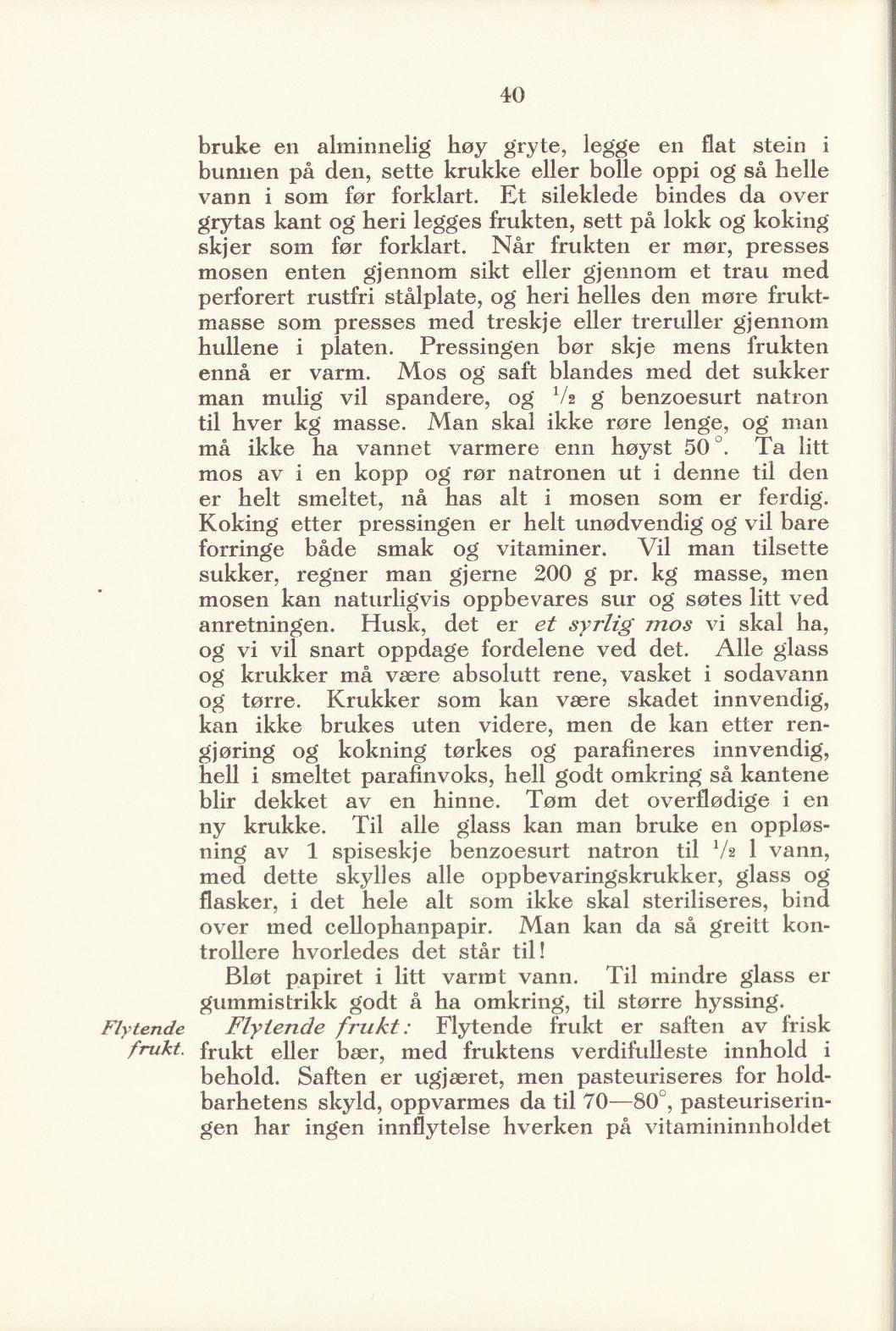 Faksimile av «Flytende frukt» fra Sylting uten sukker 1940
