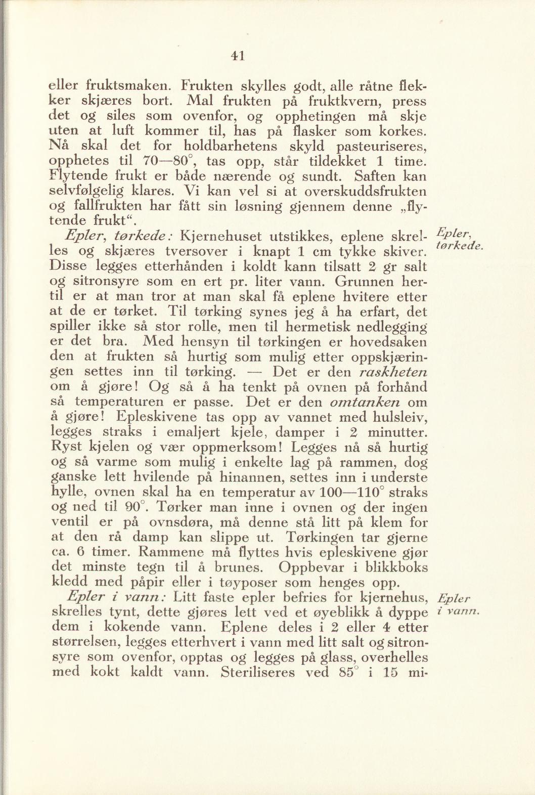 Faksimile av «Epler, tørkede» fra Sylting uten sukker 1940