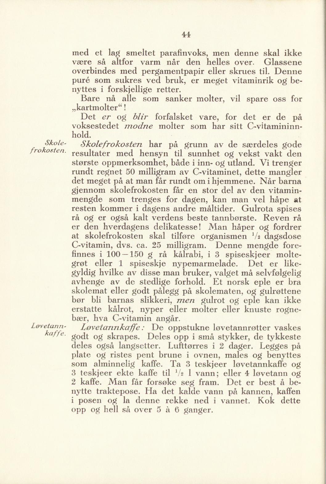Faksimile av «Løvetannkaffe» fra Sylting uten sukker 1940
