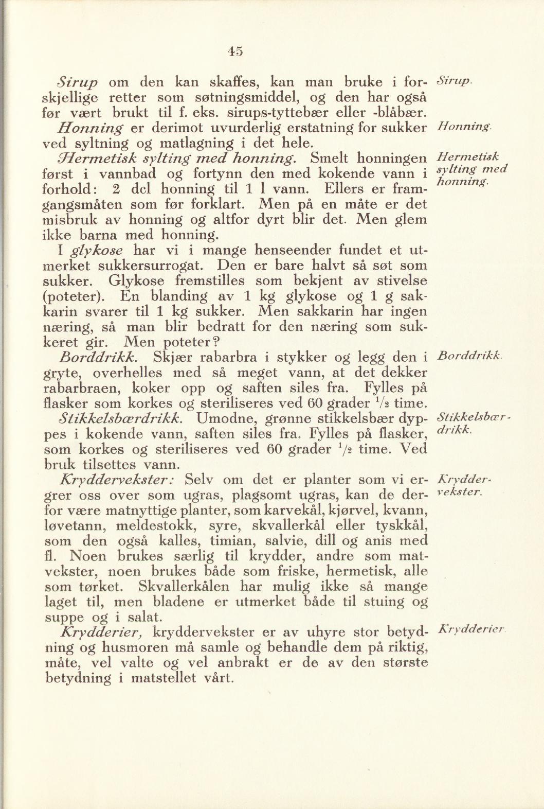 Faksimile av «Borddrikk» fra Sylting uten sukker 1940