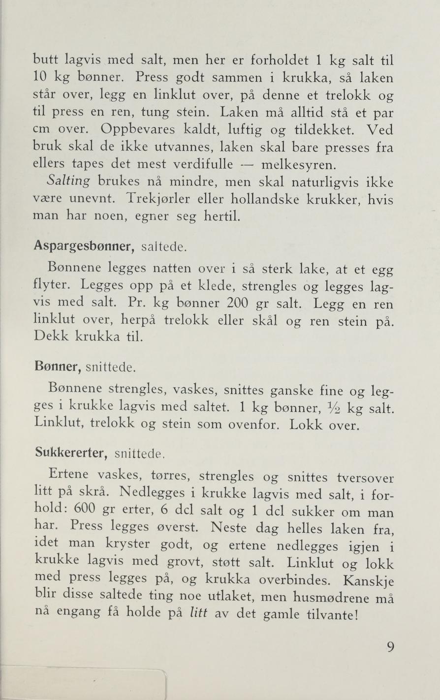 Faksimile av «Aspargesbønner, saltede» fra Sylting uten sukker 1943