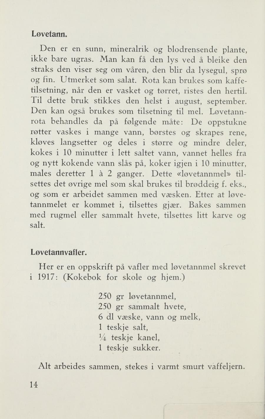 Faksimile av «Løvetannmel» fra Sylting uten sukker 1943