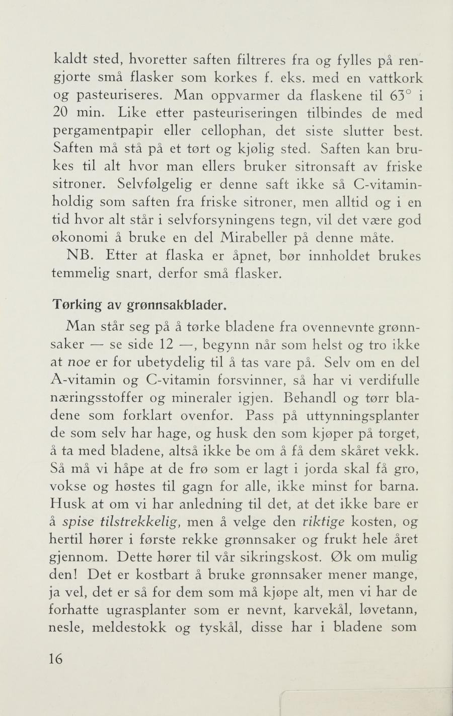 Faksimile av «Tørking av grønnsakblader» fra Sylting uten sukker 1943