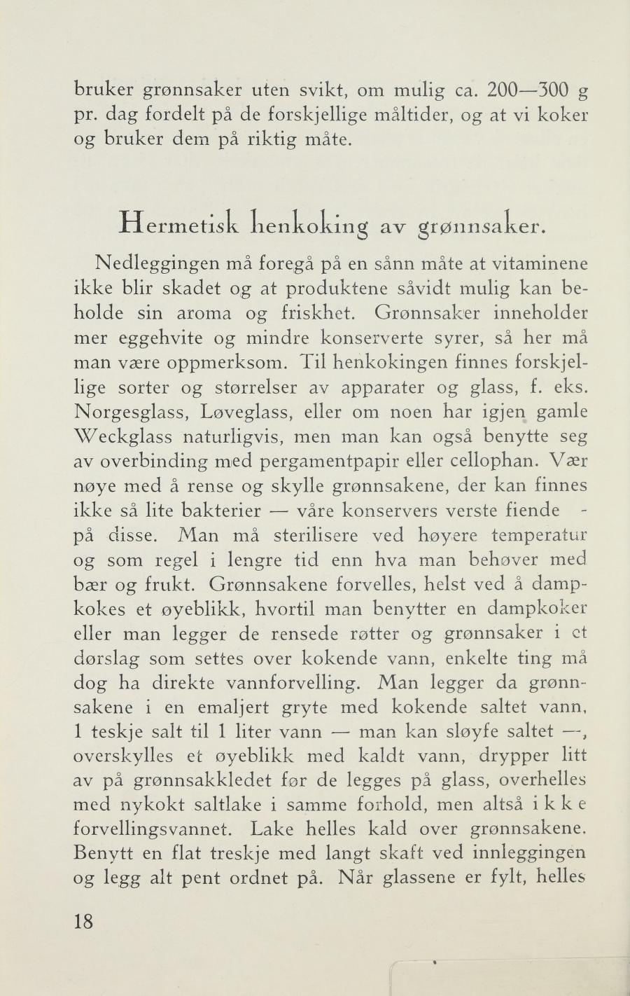 Faksimile av «Hermetisk henkokling av grønnsaker» fra Sylting uten sukker 1943