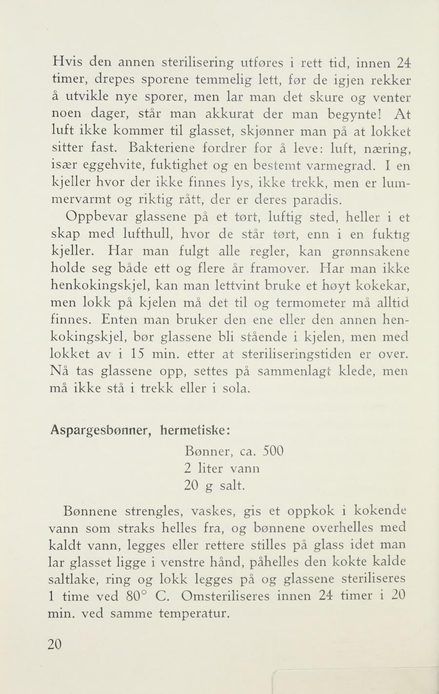 Faksimile av «Aspargesbønner, hermetiske» fra Sylting uten sukker 1943