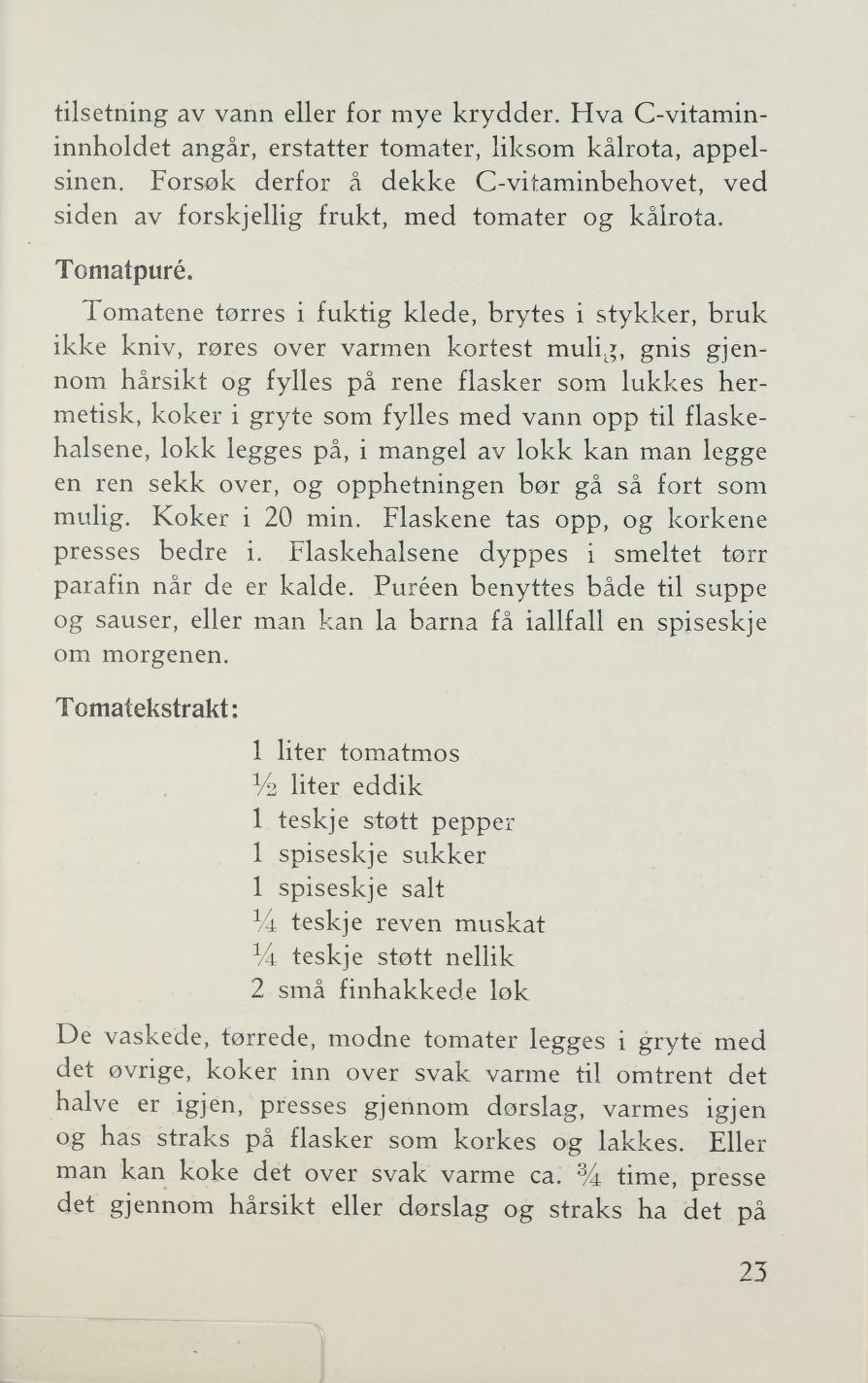 Faksimile av «Tomatsaft» fra Sylting uten sukker 1943