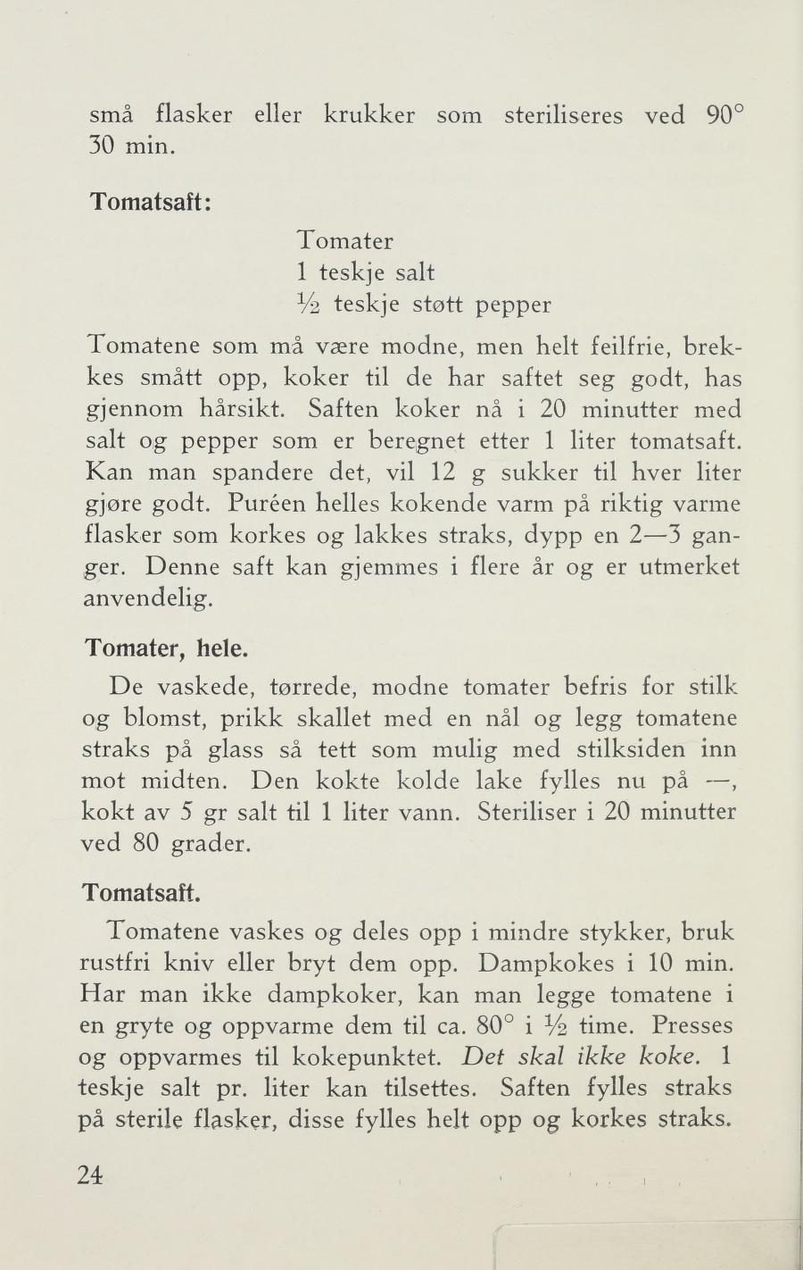 Faksimile av «Tomatsaft» fra Sylting uten sukker 1943