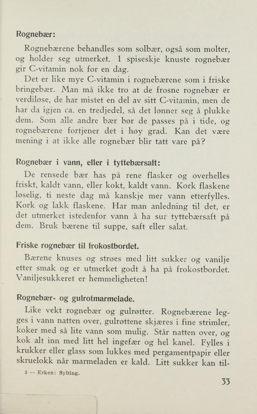 Faksimile av «Rognebær- og gulrotmarmelade» fra Sylting uten sukker 1943