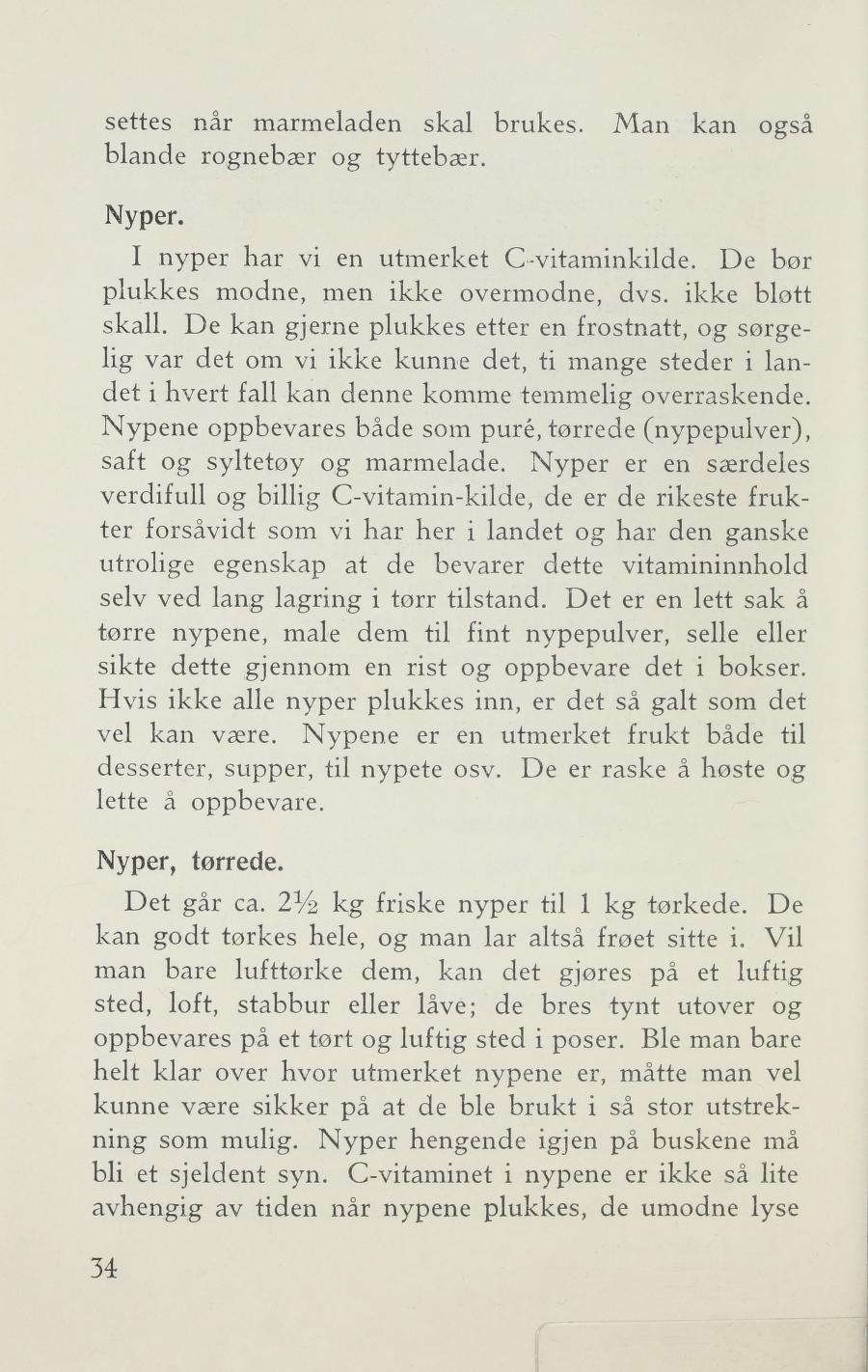 Faksimile av «Tørrede nyper» fra Sylting uten sukker 1943
