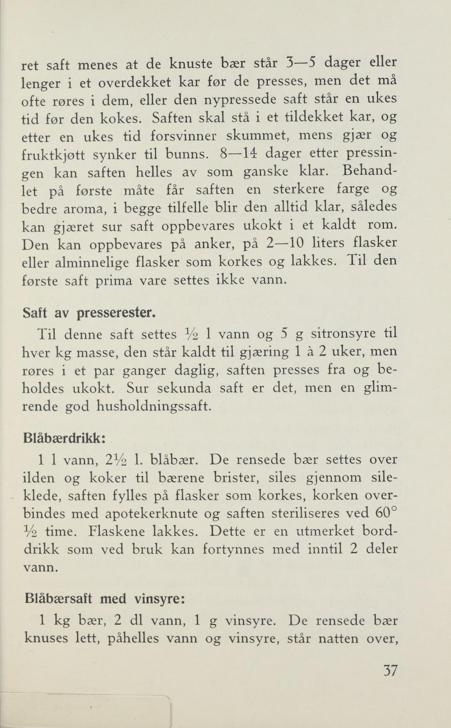 Faksimile av «Blåbær- og stikkelsbærsaft» fra Sylting uten sukker 1943