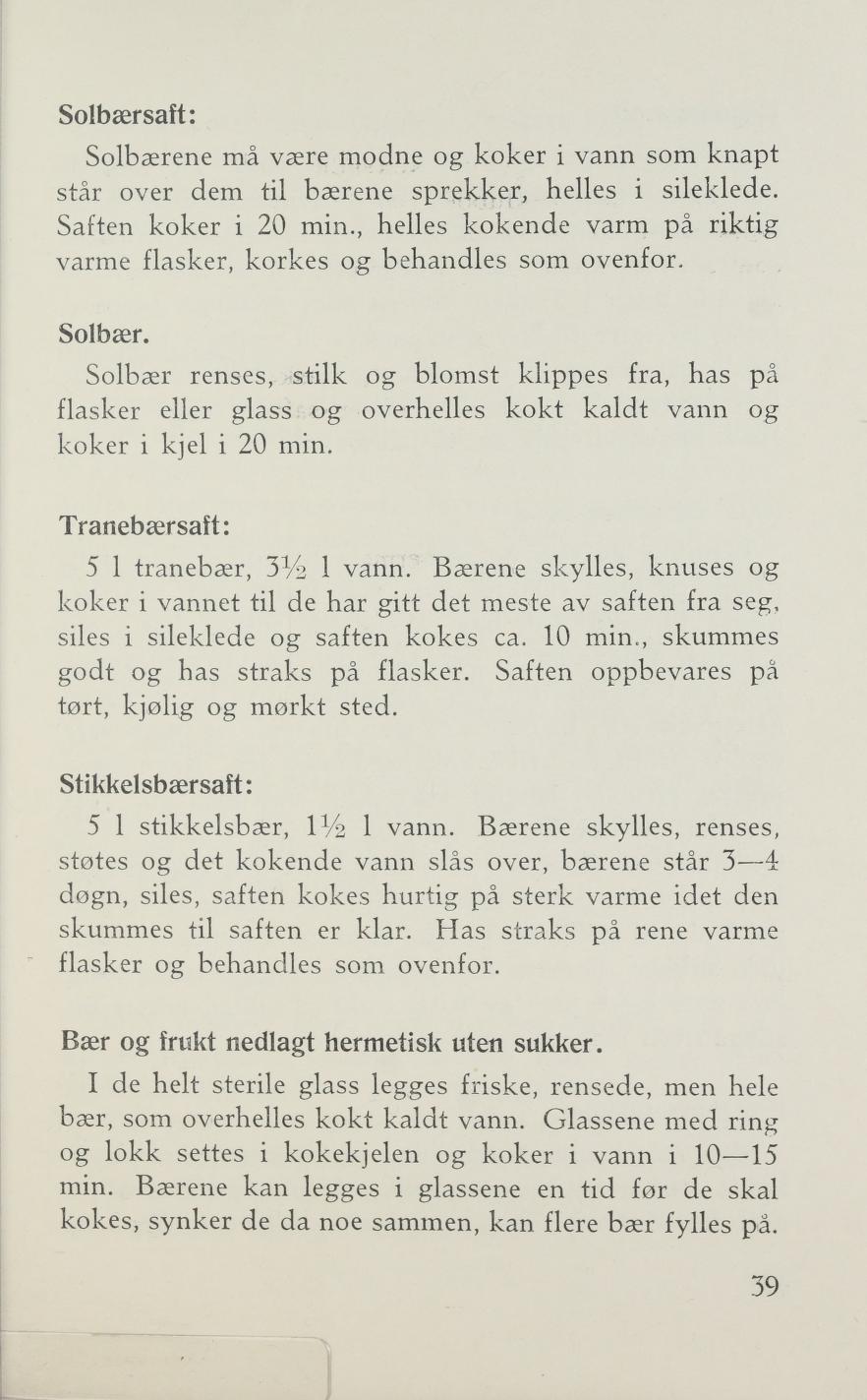 Faksimile av «Solbærsaft» fra Sylting uten sukker 1943