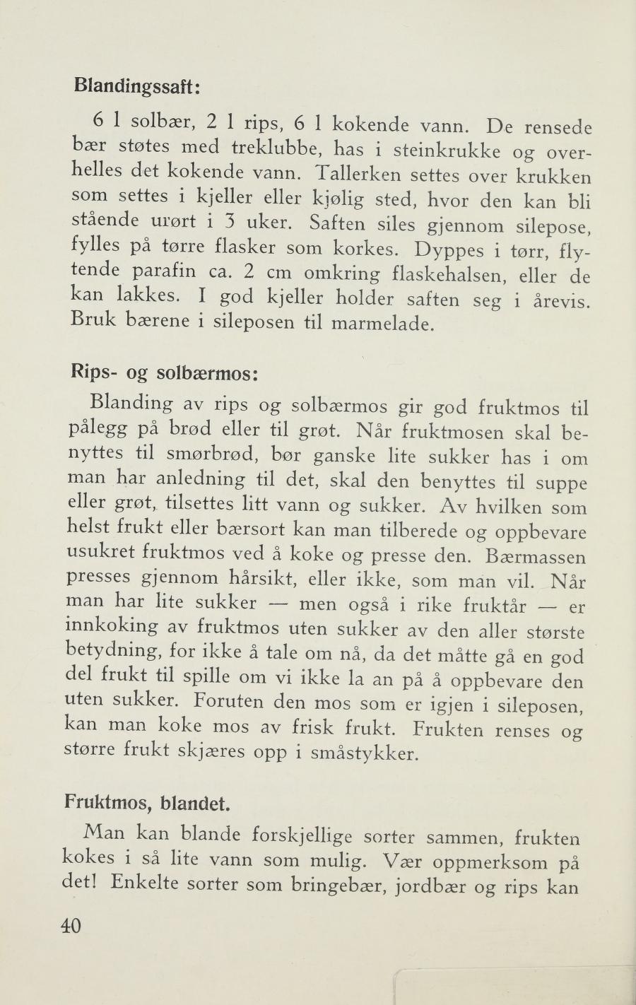 Faksimile av «Blandingssaft» fra Sylting uten sukker 1943