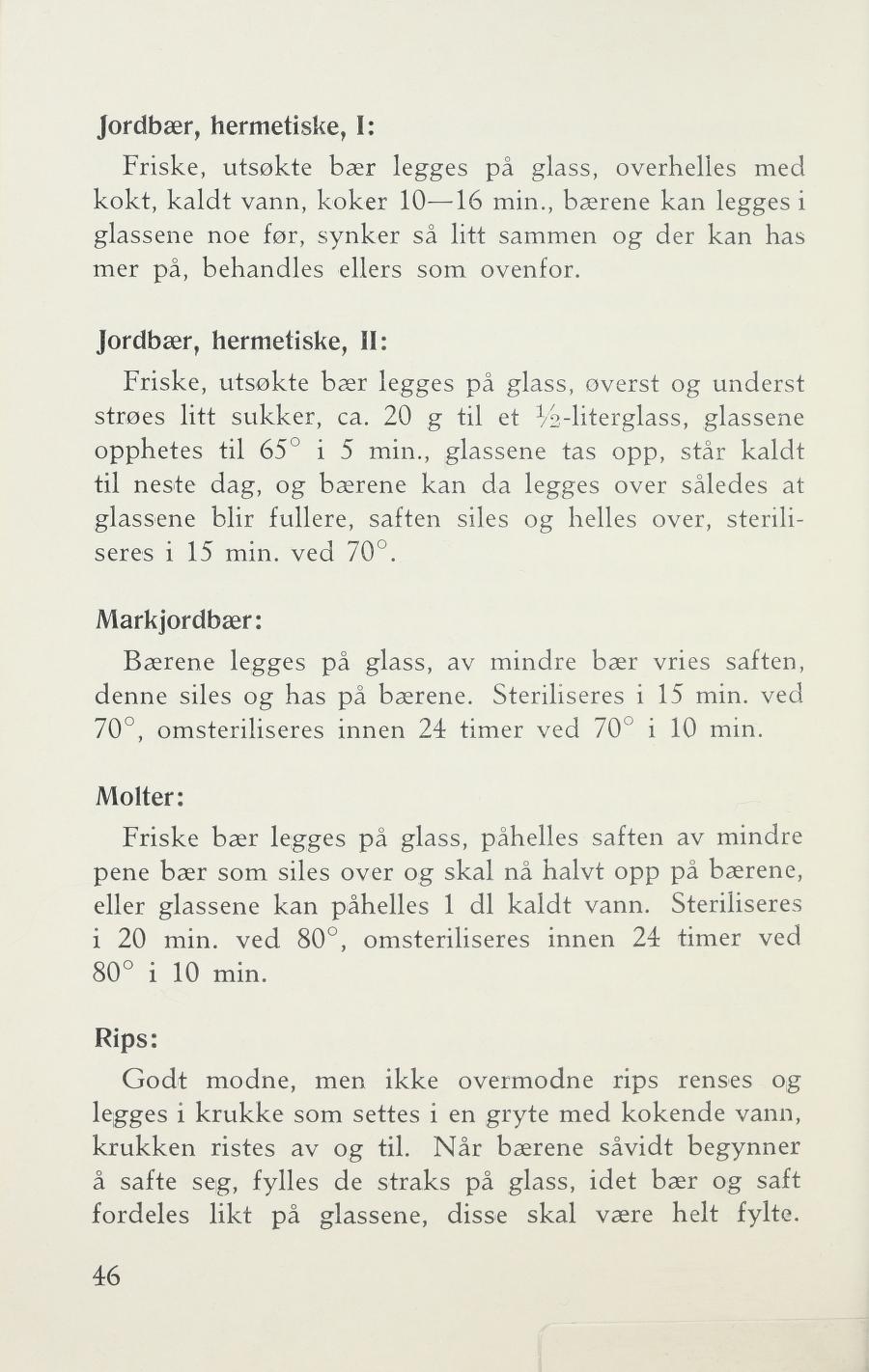 Faksimile av «Jordbær, hermetiske, I» fra Sylting uten sukker 1943