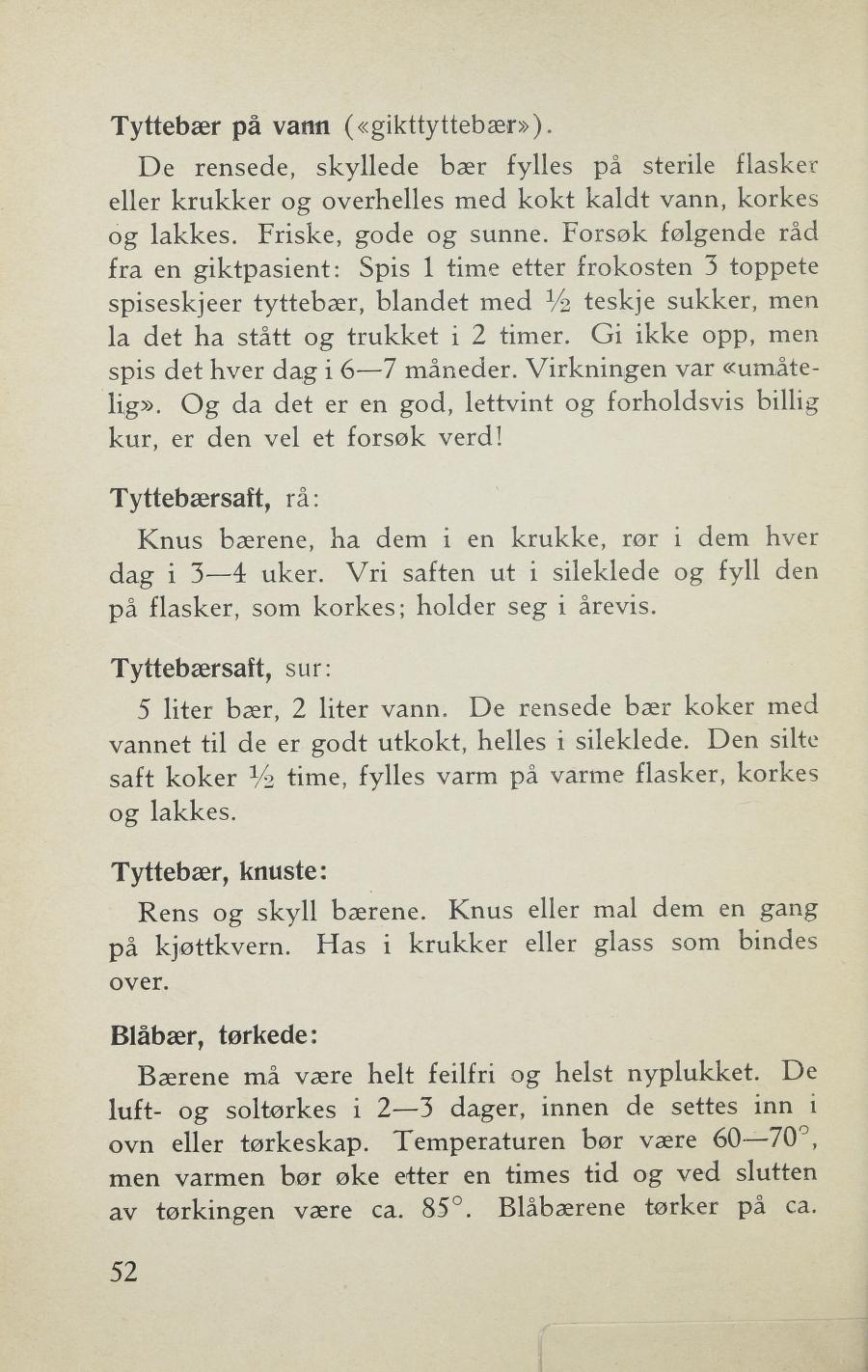 Faksimile av «Tyttebærsaft, rå» fra Sylting uten sukker 1943