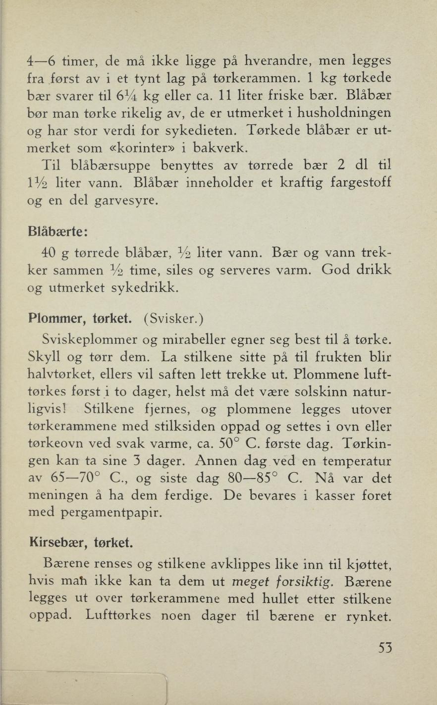 Faksimile av «Kirsebær, tørket» fra Sylting uten sukker 1943