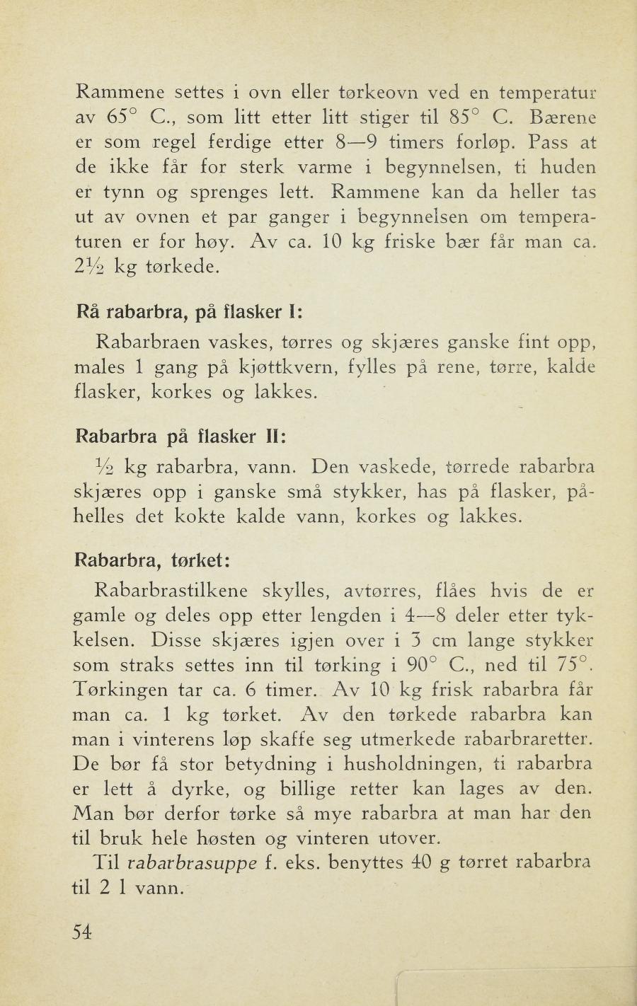 Faksimile av «Rå rabarbra på flasker I» fra Sylting uten sukker 1943